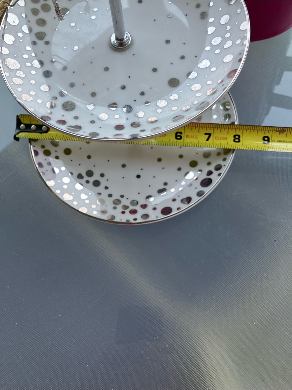 Porcelain 3 Tier White Serving Dish With Sparkling Silver Polka Dots - Picture 9 of 11